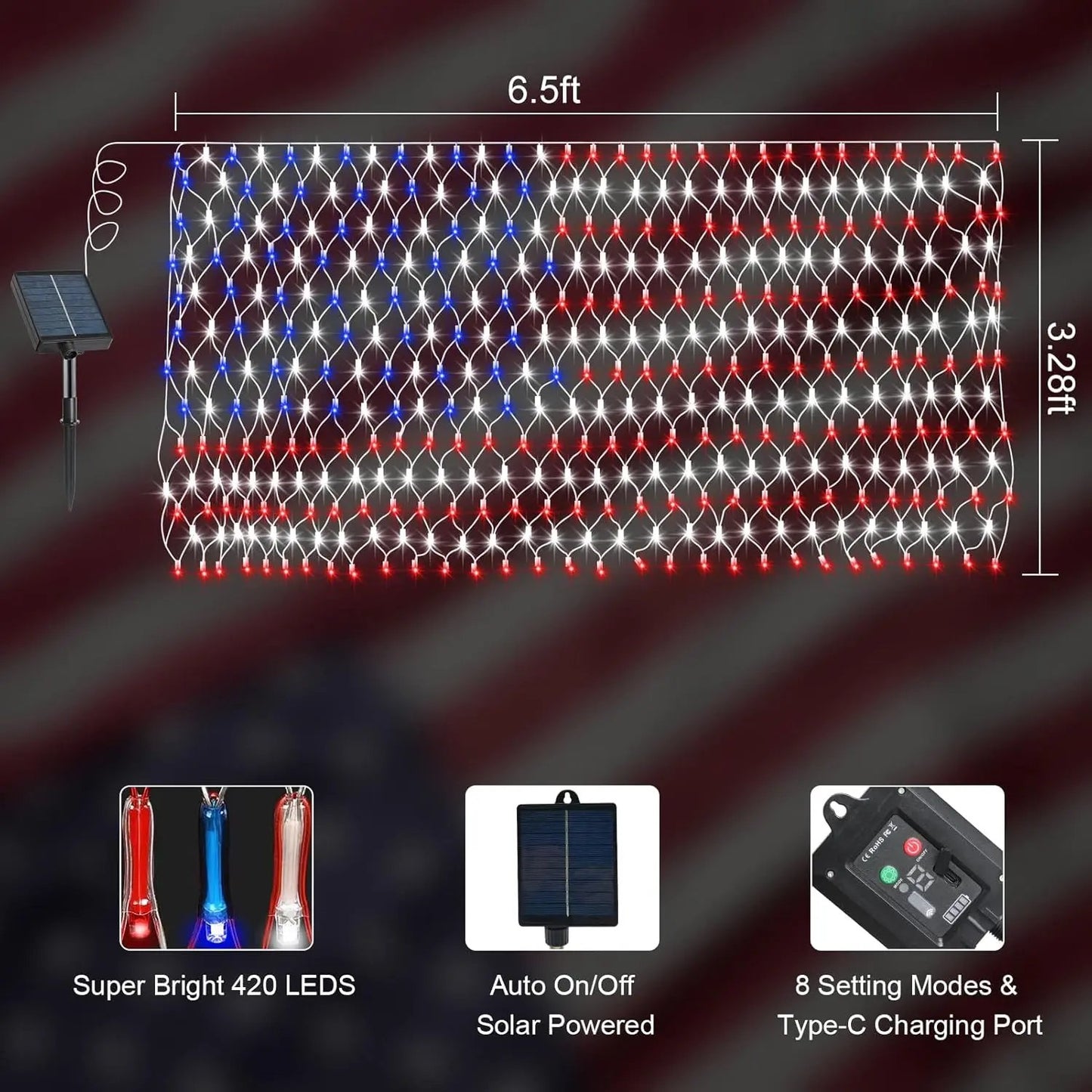 Solar American Flag Lights Outdoor